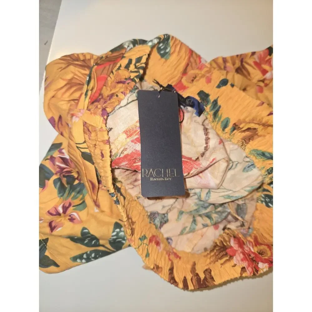 Rachel Rachel Roy Shorts Womens S Floral Linen Blend Belted Mustard Tropical NWT